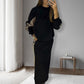 🧥Loose Color Block Long Sleeve Top & Split Skirt Set