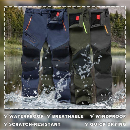 Men's Straight-Leg Carpenter Pants - Fleece-Lined, Waterproof & Scratch-Resistant Work Trousers with Zippered Pockets No Belt Included