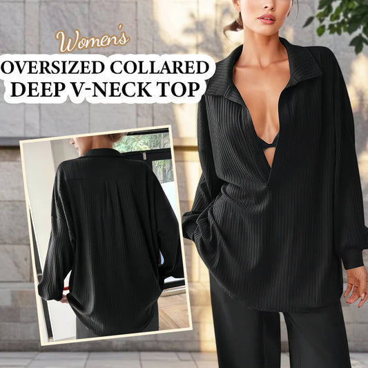 Women's Oversized Collared Deep V-Neck Top