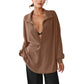 Women's Oversized Collared Deep V-Neck Top
