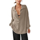 Women's Oversized Collared Deep V-Neck Top