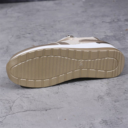Women's Casual Mesh Lace-Up Wedge Sole Sneakers with Side Zipper
