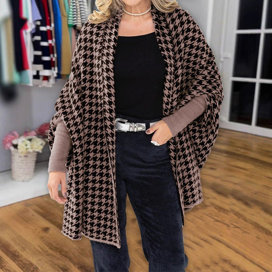 ⏳Time-limited Special⏰Open Front Houndstooth Poncho for Women