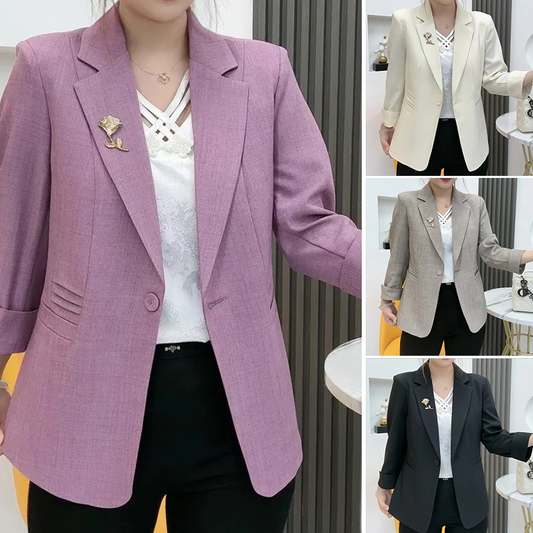 Elegant Slim-Fit Blazer with Floral Brooch