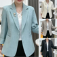 Elegant Slim-Fit Blazer with Floral Brooch
