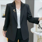 Elegant Slim-Fit Blazer with Floral Brooch