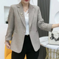 Elegant Slim-Fit Blazer with Floral Brooch