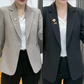 Elegant Slim-Fit Blazer with Floral Brooch
