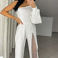 Women's One Shoulder Sparkly Mesh Flared Jumpsuits