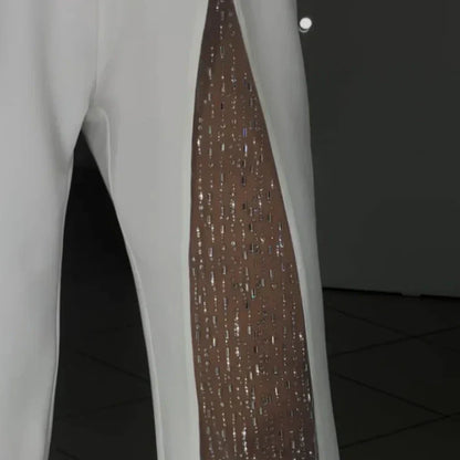 Women's One Shoulder Sparkly Mesh Flared Jumpsuits