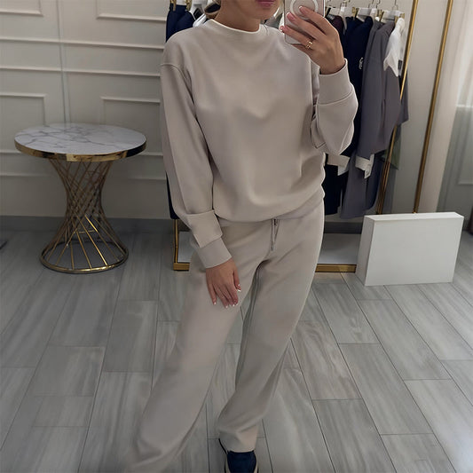 Women's Fashion Round Neck Tops ＆ Pants 2-Piece Set
