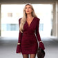 Women's Flattering Ruched V-Neck Mini Dress