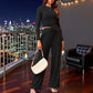 Woman's 2-Piece Ribbed Knit Long Sleeve Crop Top Wide Leg Pants Matching Lounge Set Loungewear