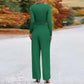 Woman's 2-Piece Ribbed Knit Long Sleeve Crop Top Wide Leg Pants Matching Lounge Set Loungewear