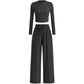 Woman's 2-Piece Ribbed Knit Long Sleeve Crop Top Wide Leg Pants Matching Lounge Set Loungewear