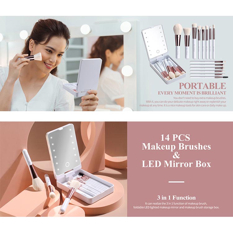 🔥 Big Sale 49% OFF🌈Travel Makeup Brush Set with LED Light Mirror