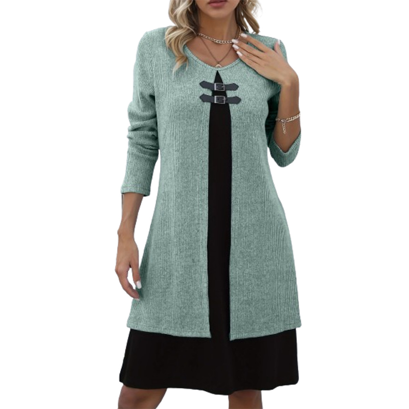 Women's Faux Two-Piece A-Line Knee-Length Dress