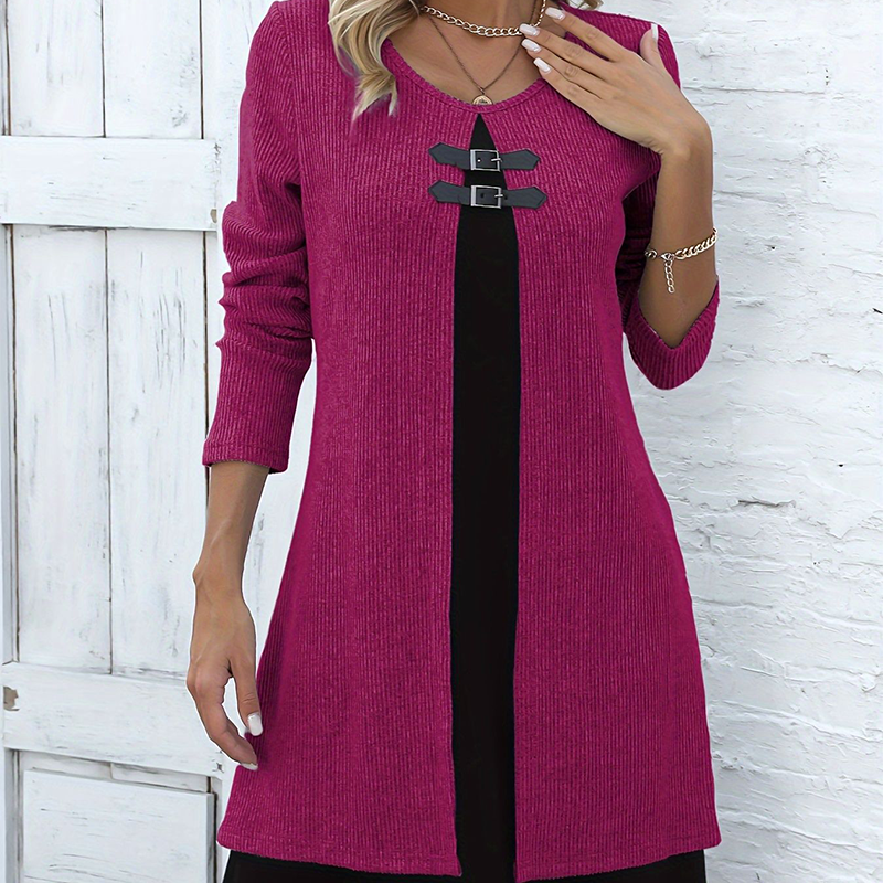 Women's Faux Two-Piece A-Line Knee-Length Dress