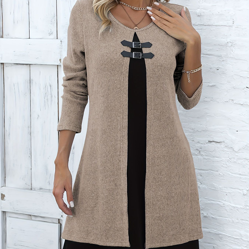 Women's Faux Two-Piece A-Line Knee-Length Dress