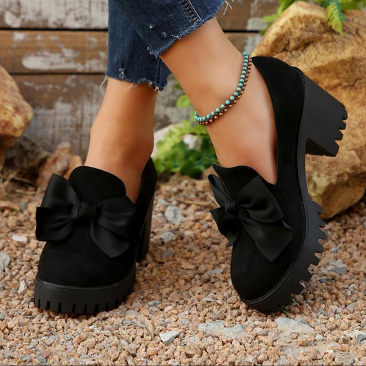 Women's Bow Chunky Heel Loafers