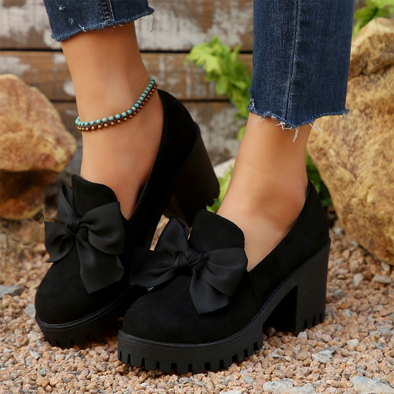 Women's Bow Chunky Heel Loafers