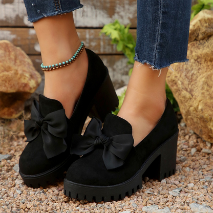 Women's Bow Chunky Heel Loafers
