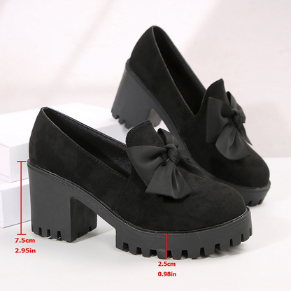 Women's Bow Chunky Heel Loafers