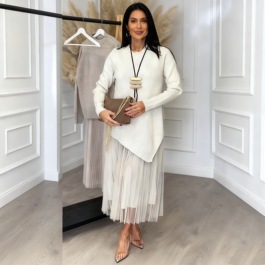 🎄Christmas Sale 50% OFF🌟Women’s Irregular Sweater & Pleated Tank Midi Dress 2-Piece Set