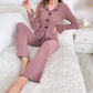 🔥New Arrivals Hot Sale⚡Women's Ribbed Knit Pajamas Sets with Lapel Collar & Bows