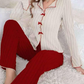 🔥New Arrivals Hot Sale⚡Women's Ribbed Knit Pajamas Sets with Lapel Collar & Bows