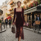 Women's Square Neck Lace Bodycon Dress