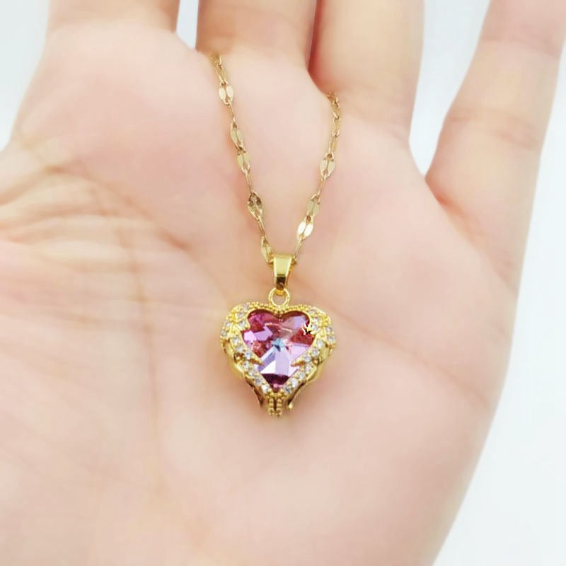 💕Colourful Ocean Heart Pendant Titanium Necklace