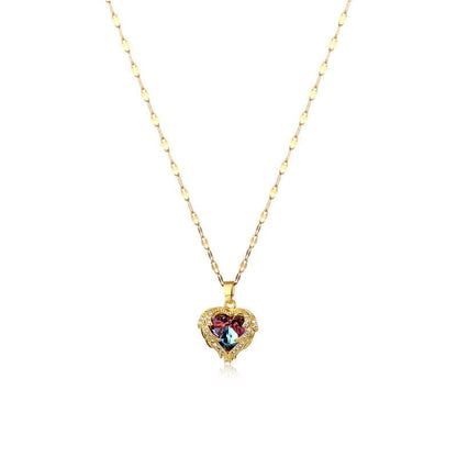 💕Colourful Ocean Heart Pendant Titanium Necklace