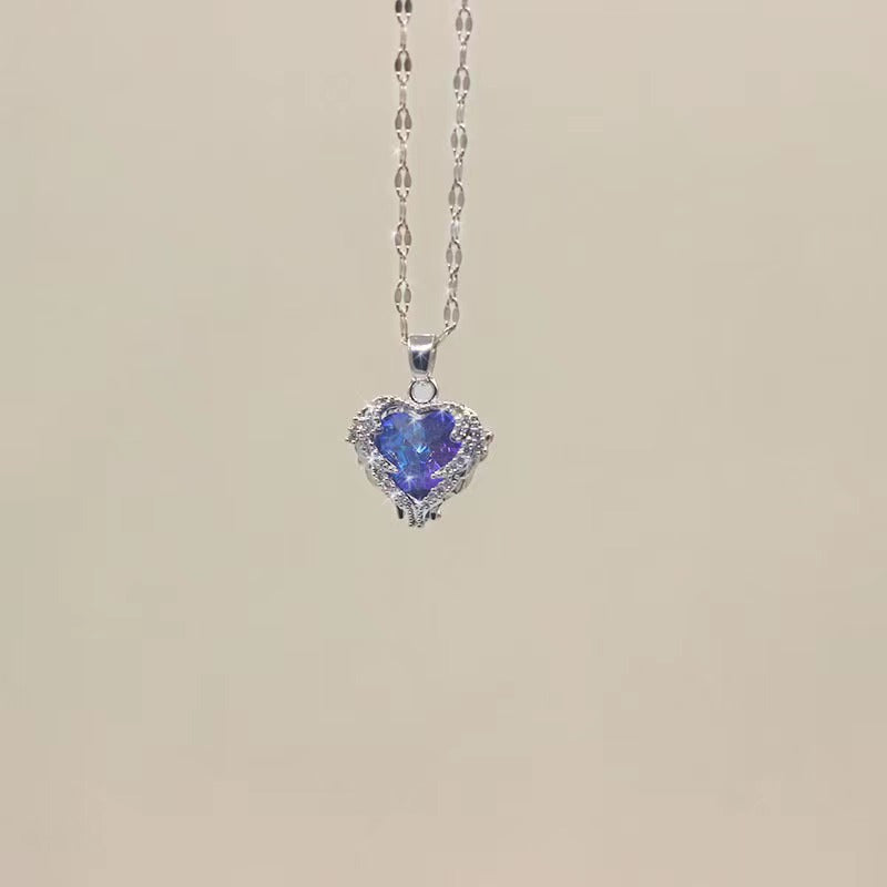 💕Colourful Ocean Heart Pendant Titanium Necklace