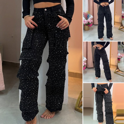 ✨💎 Multi-pocket style meets rhinestone sparkle!