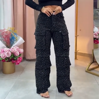 ✨💎 Multi-pocket style meets rhinestone sparkle!