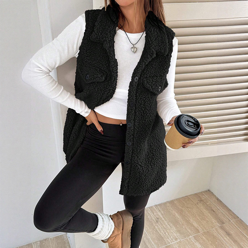 ⏳Limited-time 50% off⏰Women's Warm Fuzzy Long Button-Up Collar Vest🧥