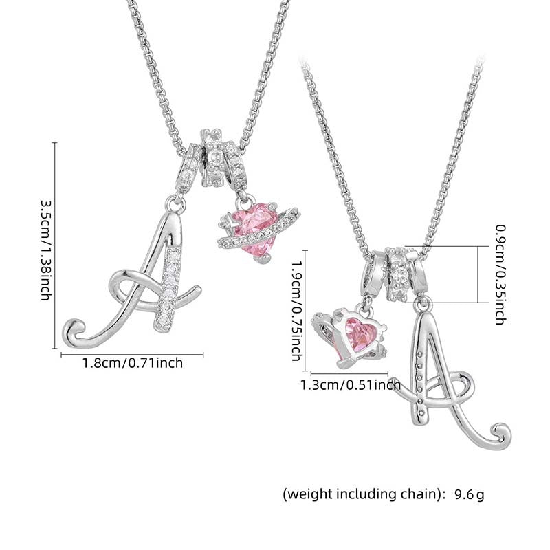 💖Initial Letter Necklace with Pink Heart Charm✨