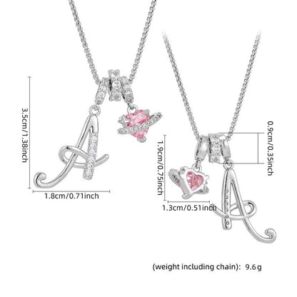 💖Initial Letter Necklace with Pink Heart Charm✨