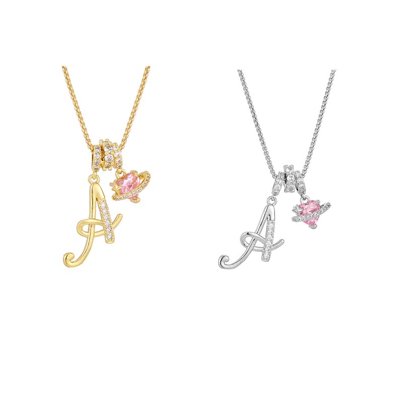 💖Initial Letter Necklace with Pink Heart Charm✨