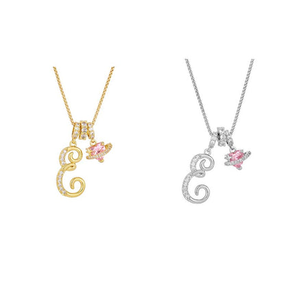 💖Initial Letter Necklace with Pink Heart Charm✨
