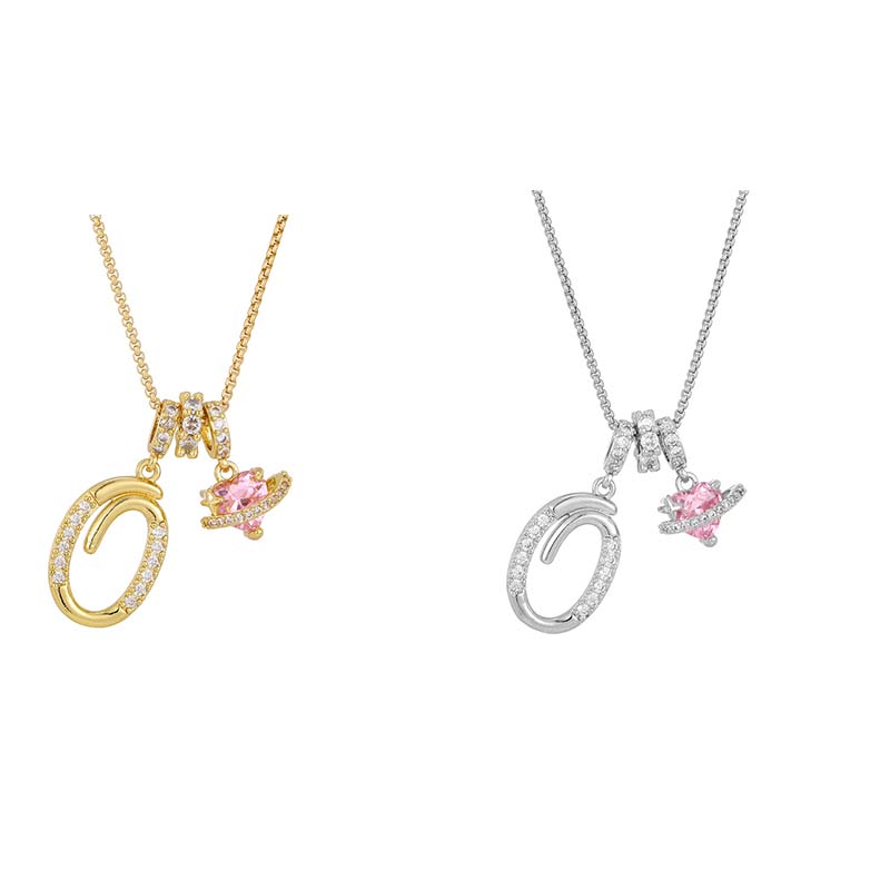 💖Initial Letter Necklace with Pink Heart Charm✨