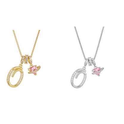 💖Initial Letter Necklace with Pink Heart Charm✨