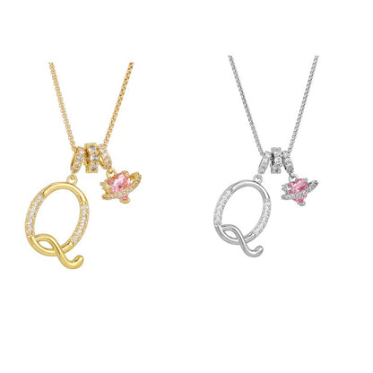 💖Initial Letter Necklace with Pink Heart Charm✨