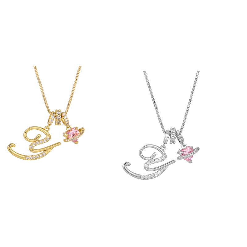 💖Initial Letter Necklace with Pink Heart Charm✨