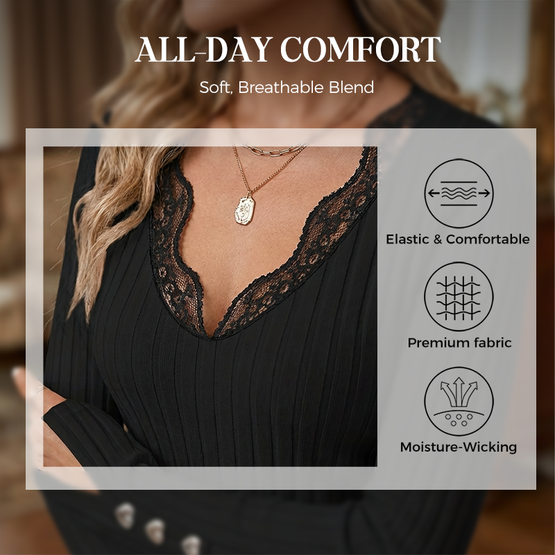 ✨Time-Limited Special⏰Value Bundle: Lace Detail V-Neck Top for Women + Brooch