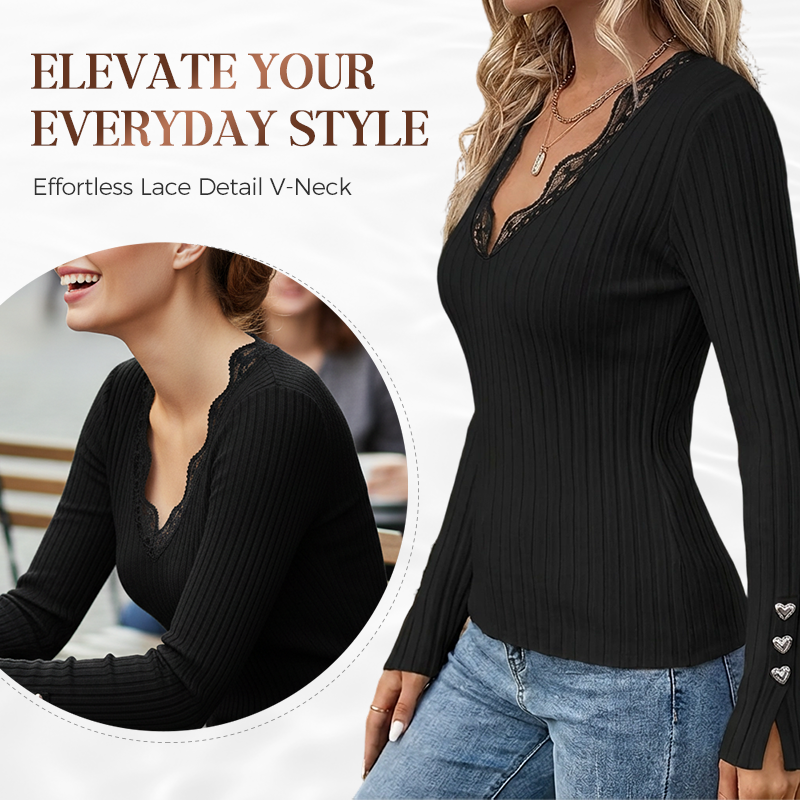 ✨Time-Limited Special⏰Value Bundle: Lace Detail V-Neck Top for Women + Brooch