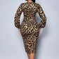 📢📢49%  OFF!! ⏰Women’s Lace Leopard V-Neck Lantern Sleeve Mid-Length Dress