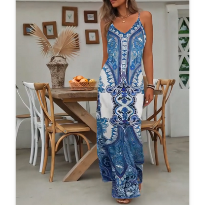 👗 60% OFF NOW! 💃 Women‘s Retro Print V-Neck Maxi Dress – Sleeveless, Flowy Fabric & Perfect for Summer Parties and Vacations ✨