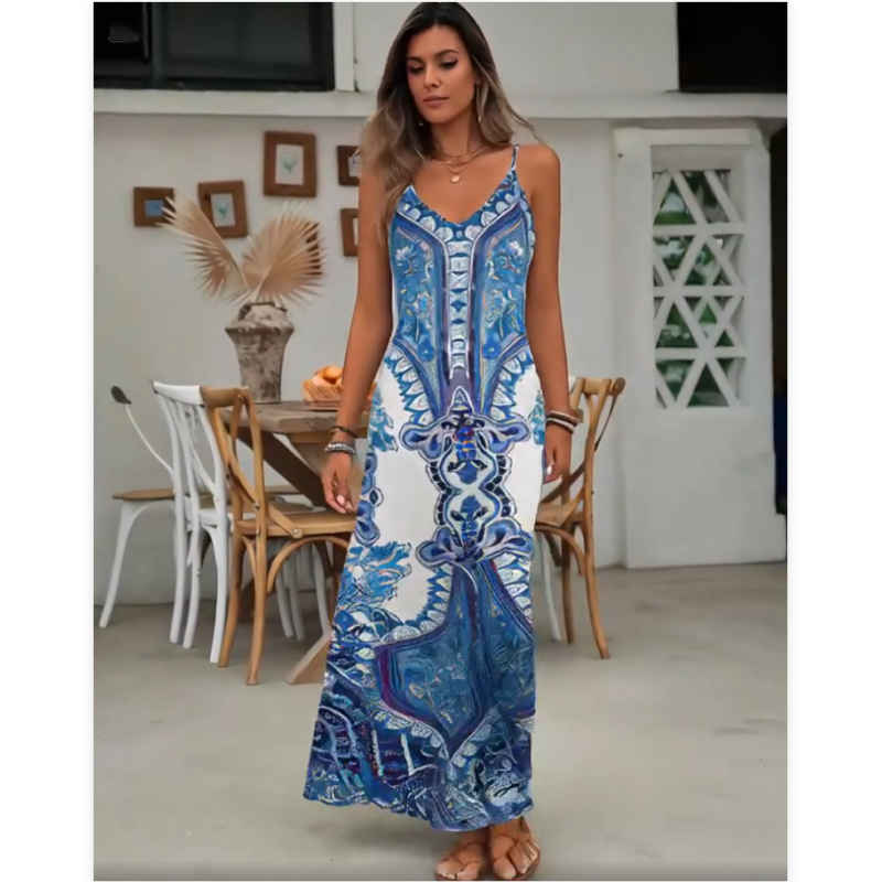 👗 60% OFF NOW! 💃 Women‘s Retro Print V-Neck Maxi Dress – Sleeveless, Flowy Fabric & Perfect for Summer Parties and Vacations ✨